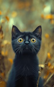 Preview wallpaper kitten, cat, pet, autumn, black, funny, cute