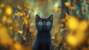 Preview wallpaper kitten, cat, pet, autumn, black, funny, cute