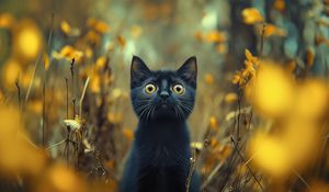 Preview wallpaper kitten, cat, pet, autumn, black, funny, cute