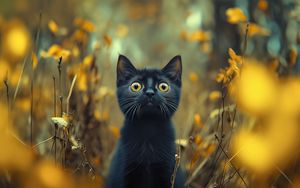 Preview wallpaper kitten, cat, pet, autumn, black, funny, cute