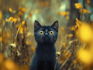 Preview wallpaper kitten, cat, pet, autumn, black, funny, cute