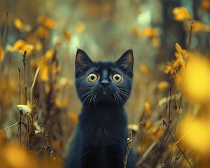 Preview wallpaper kitten, cat, pet, autumn, black, funny, cute