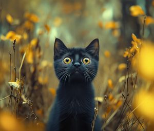 Preview wallpaper kitten, cat, pet, autumn, black, funny, cute