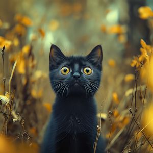 Preview wallpaper kitten, cat, pet, autumn, black, funny, cute