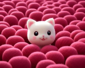 Preview wallpaper kitten, cute, balls, knitting, plush, art