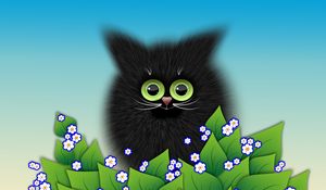Preview wallpaper kitten, leaves, vector, art, flowers