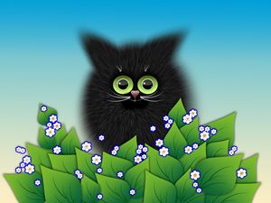 Preview wallpaper kitten, leaves, vector, art, flowers