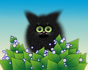 Preview wallpaper kitten, leaves, vector, art, flowers