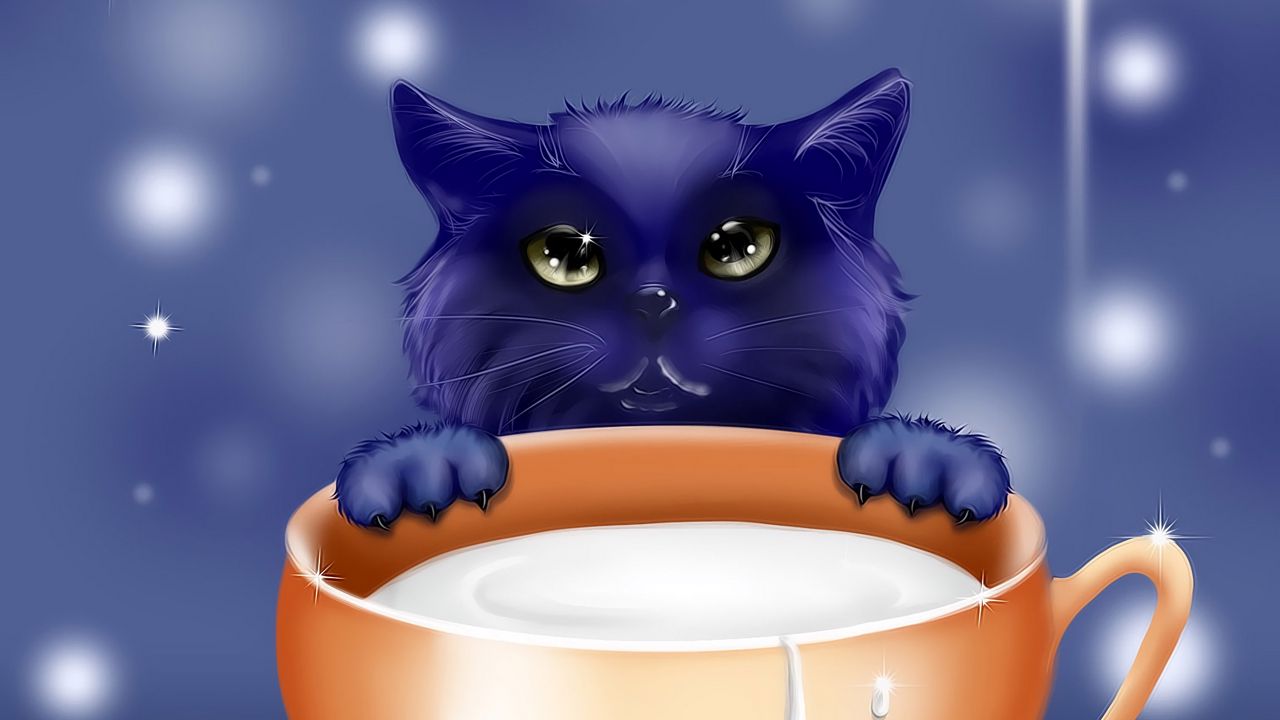Wallpaper kitten, milk, cup, art, cute