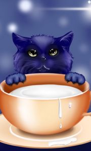 Preview wallpaper kitten, milk, cup, art, cute