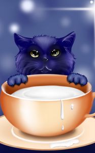 Preview wallpaper kitten, milk, cup, art, cute