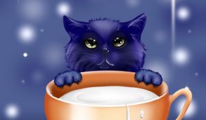 Preview wallpaper kitten, milk, cup, art, cute