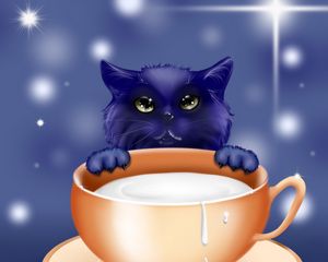 Preview wallpaper kitten, milk, cup, art, cute