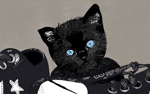 Preview wallpaper kitten, sneakers, art, illustration, cute