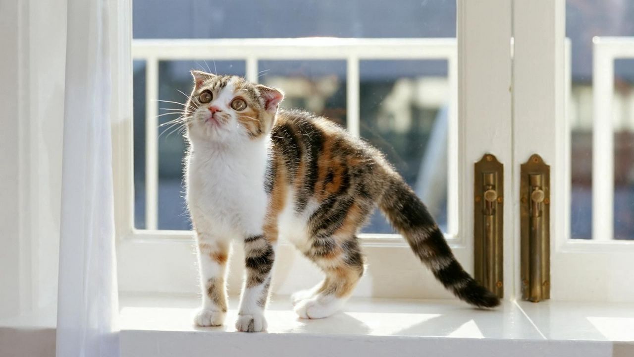 Wallpaper kitten, window sill, striped, care
