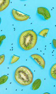 Preview wallpaper kiwi, slices, mint, leaves, grains