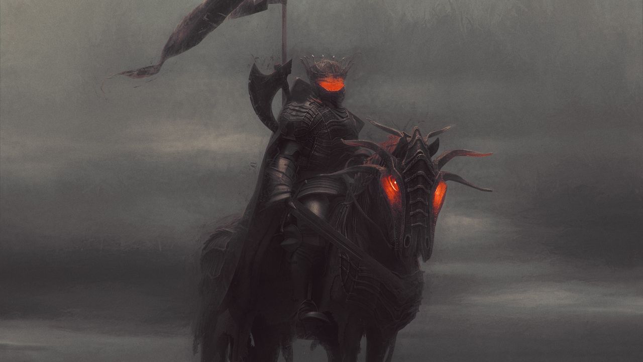 Wallpaper knight, horse, armor, fog, art