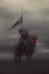 Preview wallpaper knight, horse, armor, fog, art