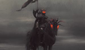 Preview wallpaper knight, horse, armor, fog, art