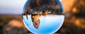 Preview wallpaper konigstein, bowl, glass, tree stump, reflection, mountains