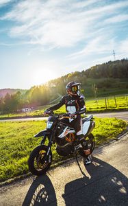 Preview wallpaper ktm 200 duke, ktm, motorcycle, bike, motorcyclist, equipment