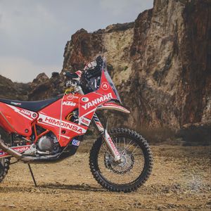 Preview wallpaper ktm, motorcycle, bike, red, canyon