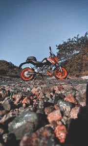 Preview wallpaper ktm, motorcycle, stones, trees