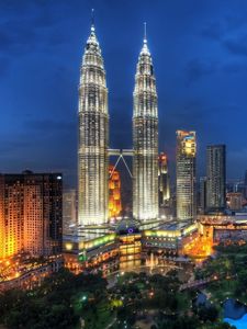 Preview wallpaper kuala lumpur, malaysia, skyscrapers, night, city lights