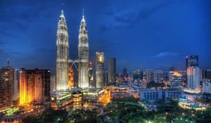 Preview wallpaper kuala lumpur, malaysia, skyscrapers, night, city lights