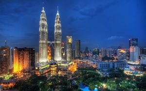 Preview wallpaper kuala lumpur, malaysia, skyscrapers, night, city lights