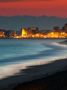 Preview wallpaper kusadasi, turkey, beach, night, building, light, ocean