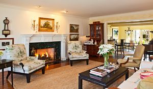 Preview wallpaper la, house, interior, fireplace, picture, room, seat, luxury, fire, piano, table