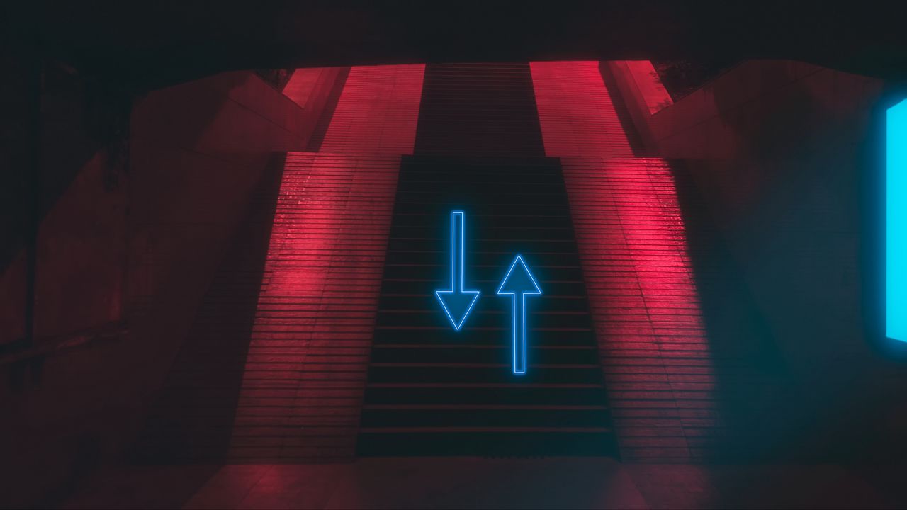 Wallpaper ladder, arrows, neon, pointer