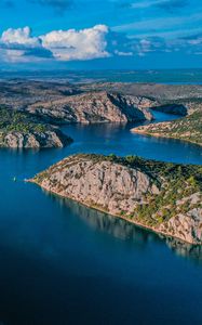 Preview wallpaper lake, aerial view, islands, sky, clouds, landscape