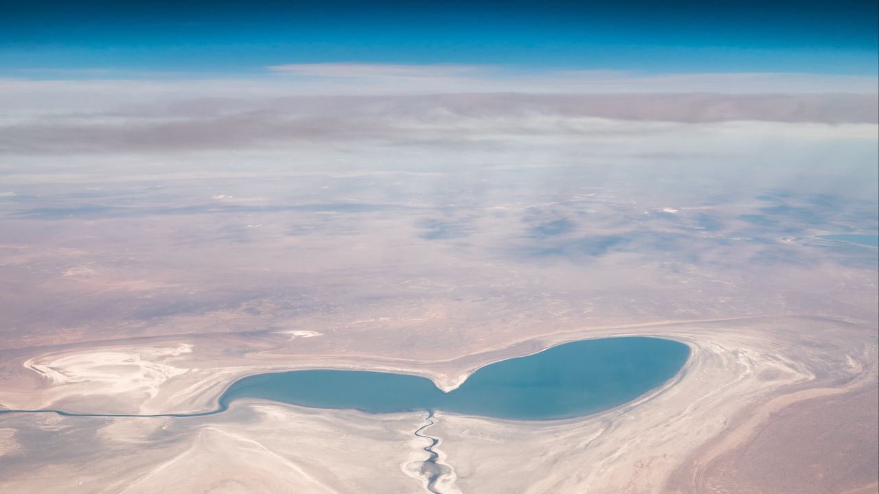 Wallpaper lake, aerial view, overview, height