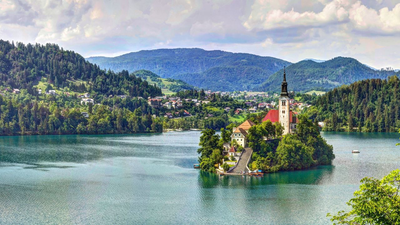 Wallpaper lake bled, slovenia, mariinsky church, lake, hdr