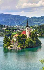 Preview wallpaper lake bled, slovenia, mariinsky church, lake, hdr