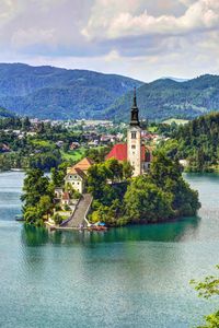 Preview wallpaper lake bled, slovenia, mariinsky church, lake, hdr