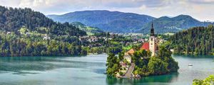 Preview wallpaper lake bled, slovenia, mariinsky church, lake, hdr