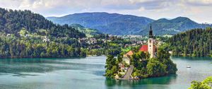 Preview wallpaper lake bled, slovenia, mariinsky church, lake, hdr