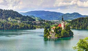 Preview wallpaper lake bled, slovenia, mariinsky church, lake, hdr