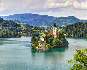 Preview wallpaper lake bled, slovenia, mariinsky church, lake, hdr