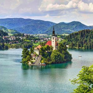 Preview wallpaper lake bled, slovenia, mariinsky church, lake, hdr