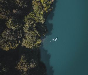 Preview wallpaper lake, boat, aerial view, trees