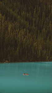 Preview wallpaper lake, boat, forest, shore, slope