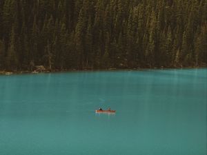 Preview wallpaper lake, boat, forest, shore, slope