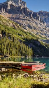 Preview wallpaper lake, boat, mountains, beautiful landscape