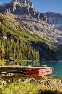 Preview wallpaper lake, boat, mountains, beautiful landscape