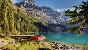 Preview wallpaper lake, boat, mountains, beautiful landscape