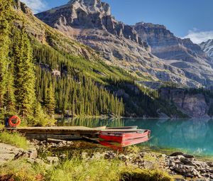 Preview wallpaper lake, boat, mountains, beautiful landscape